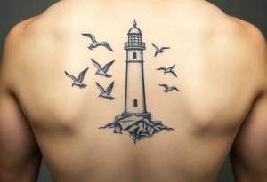 Baltic Sea tattoo with lighthouse surrounded by seagulls tattoo idea