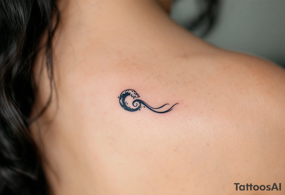 A tiny black wave with delicate shading curls on the side of the finger, simple and elegant. tattoo idea