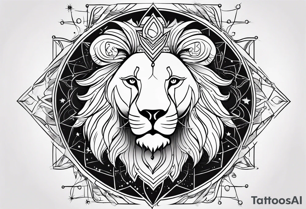 Leo zodiac sign and all of its elements including the constellation on a back tatto tattoo idea