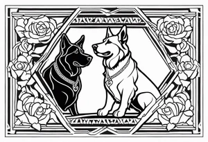 a golden retriever and a german shepherd both in jujitsu gis no pattern tattoo idea
