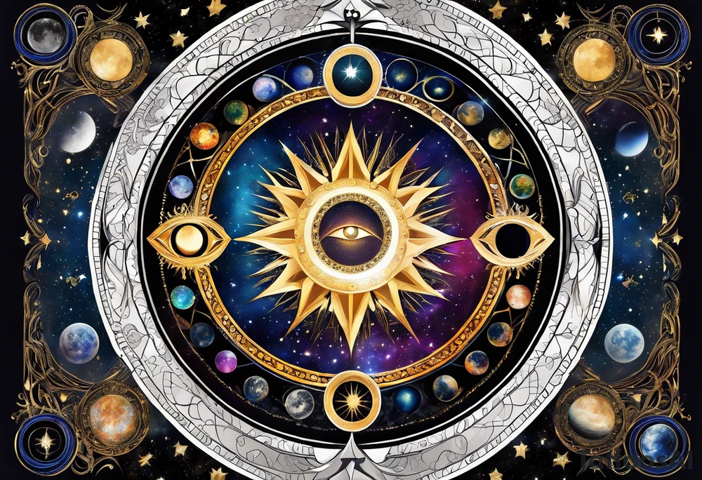Astrology, Gemini, Natal Chart, angelic, vision, planetary, yin yang, the moon, spiritual third eye, mystical armband tattoo idea