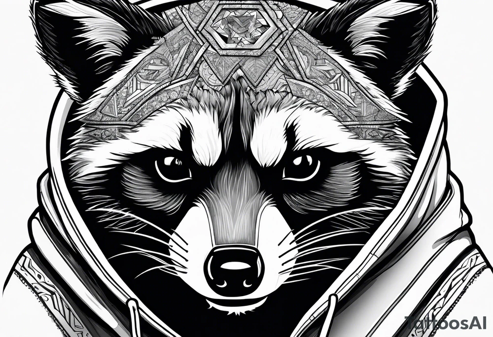 raccoon wearing a Superman hoodie tattoo idea