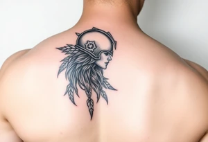 Realistic Valkyrie with helmet side profile tattoo idea