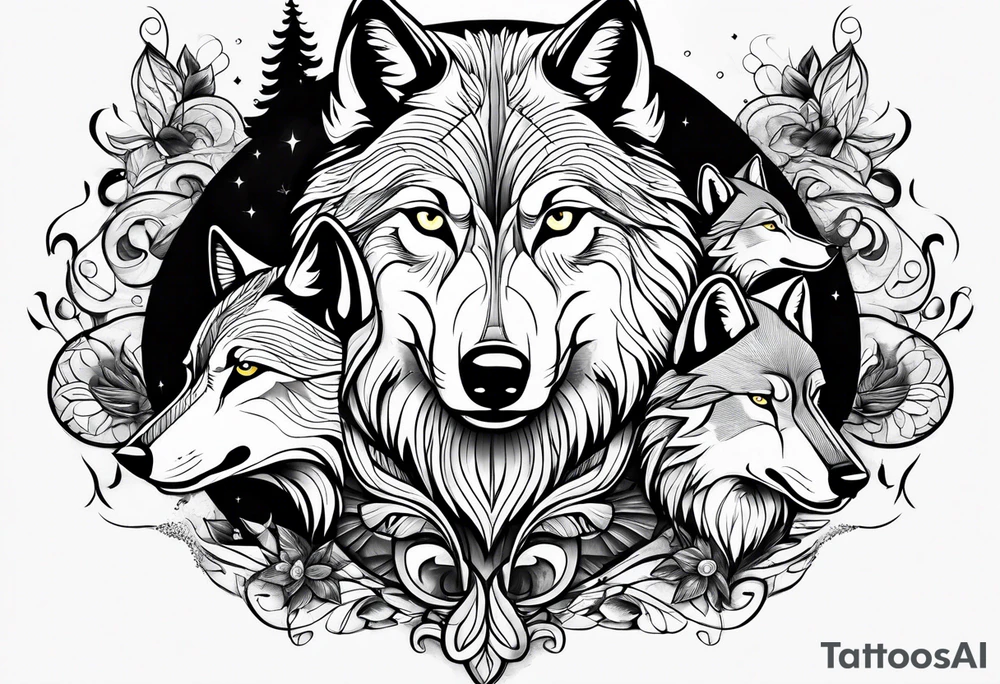 Wolf family of 5 tattoo idea