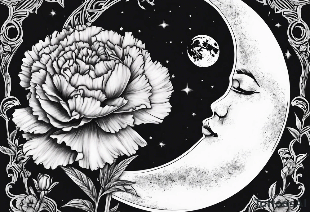 Carnation with moon behind it tattoo idea
