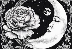 Carnation with moon behind it tattoo idea