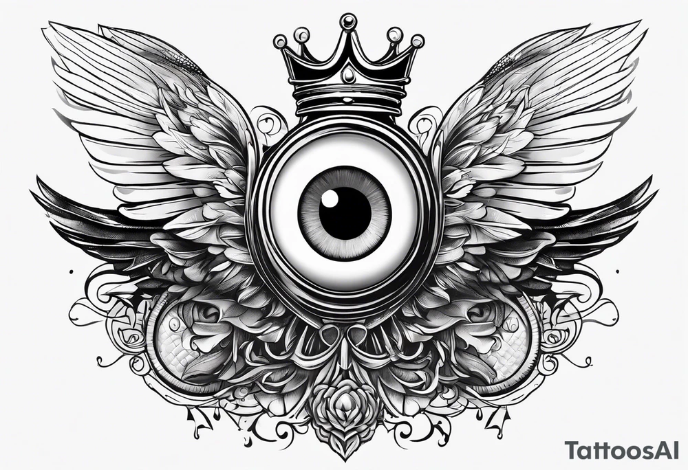 big eye with wings and crown tattoo idea
