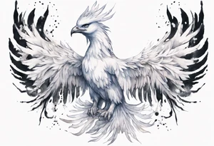 a white phoenix wearing a simple iron crown tattoo idea