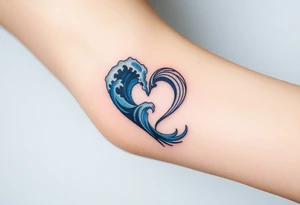 A Vltava river wave forming into a heart, symbolizing the flowing essence of Czech culture, with deep blue gradients. tattoo idea