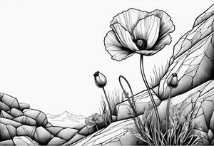 Poppy plant breaking through rock ground tattoo idea