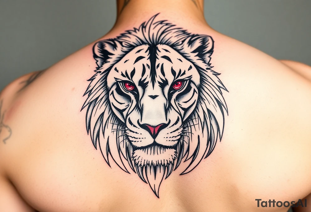 powerful majestic lioness with ruby eyes tattoo idea