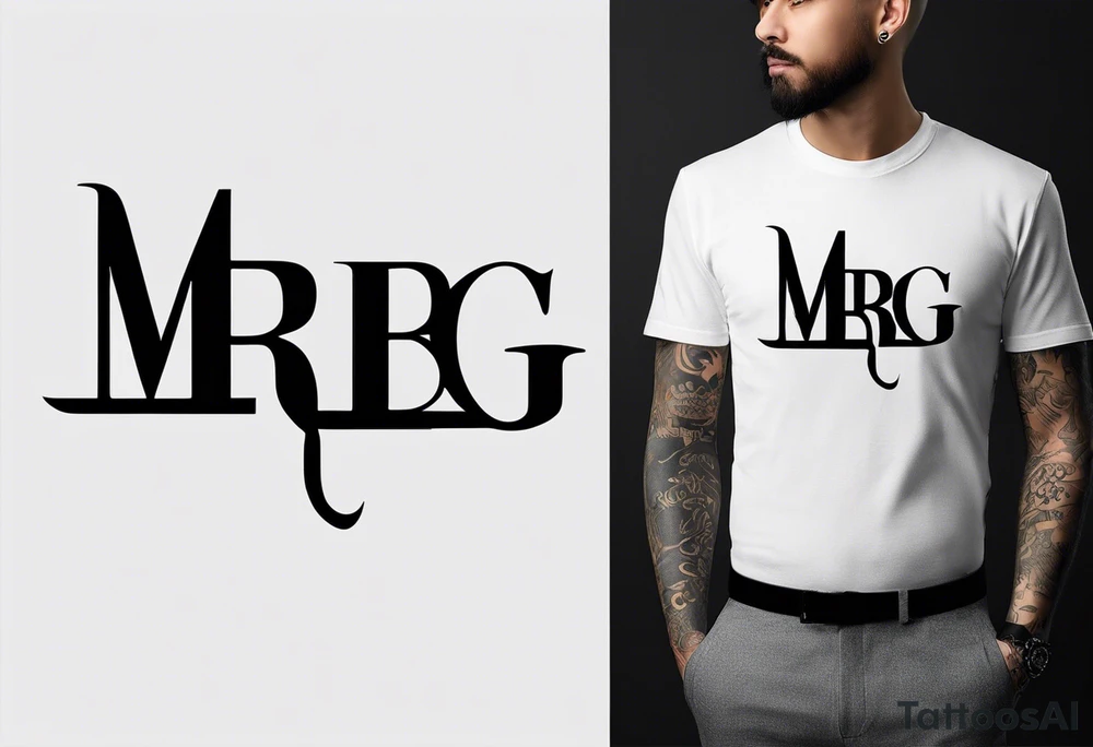 minimalist logo-style tattoo that consists of the letters 'MRBG'. simple and not too fancy, just the clean and bold letters arranged in a stylish way.  no figures such as people, animals, or objects tattoo idea