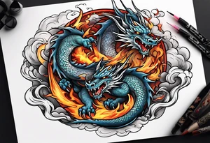 Dragon and flame clouds tattoo idea