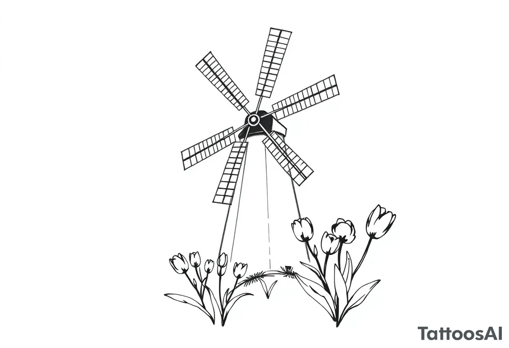 Dutch windmill with tulips tattoo idea