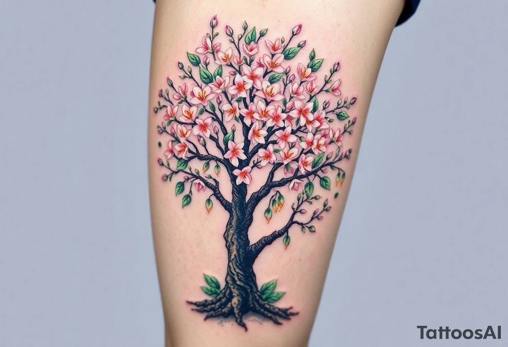 Flowering hawthorne tree with lilly of the vally bells planted by  tree tattoo idea