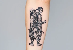 Warrior and Peaceful man standing back to back tattoo idea
