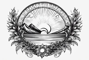 Small fire with sun rays on top over a half moon tattoo idea
