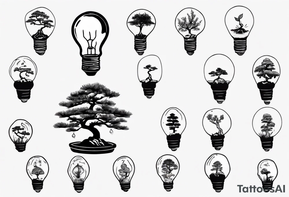 A tiny bonsai tree inside an upside down light bulb tattoo idea A tiny bonsai tree inside an upside down light bulb tattoo idea
