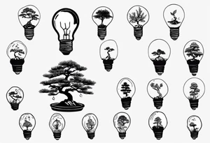 A tiny bonsai tree inside an upside down light bulb tattoo idea
