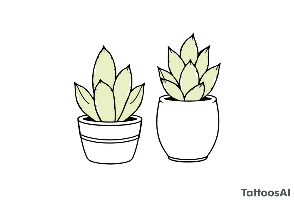 cute cacti and succulent in a pot tattoo idea