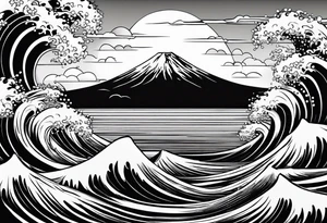 Japanese style based on the wave of Mount Fuji which represents dealing with struggle tattoo idea