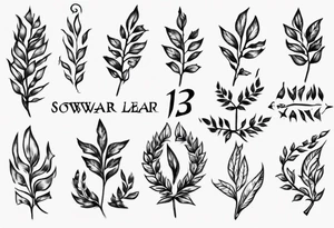 simple memorial tattoo A sowrd runs through a laurel leaf with the number 13 tattoo idea