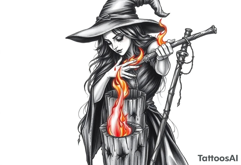 Witch burning alive on a stake tattoo idea