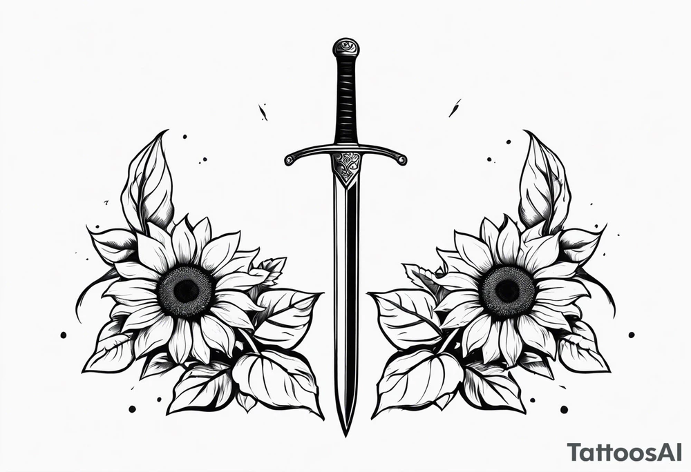 simple sword with sunflowers and vines covering it tattoo idea