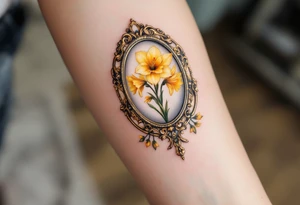 antique mirror with yellow narcissus in it tattoo idea