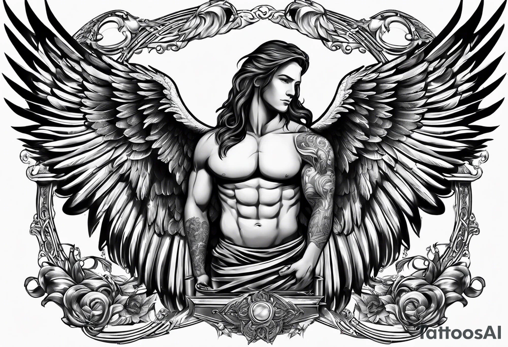 The word Glenn on a banner with angel wings tattoo idea