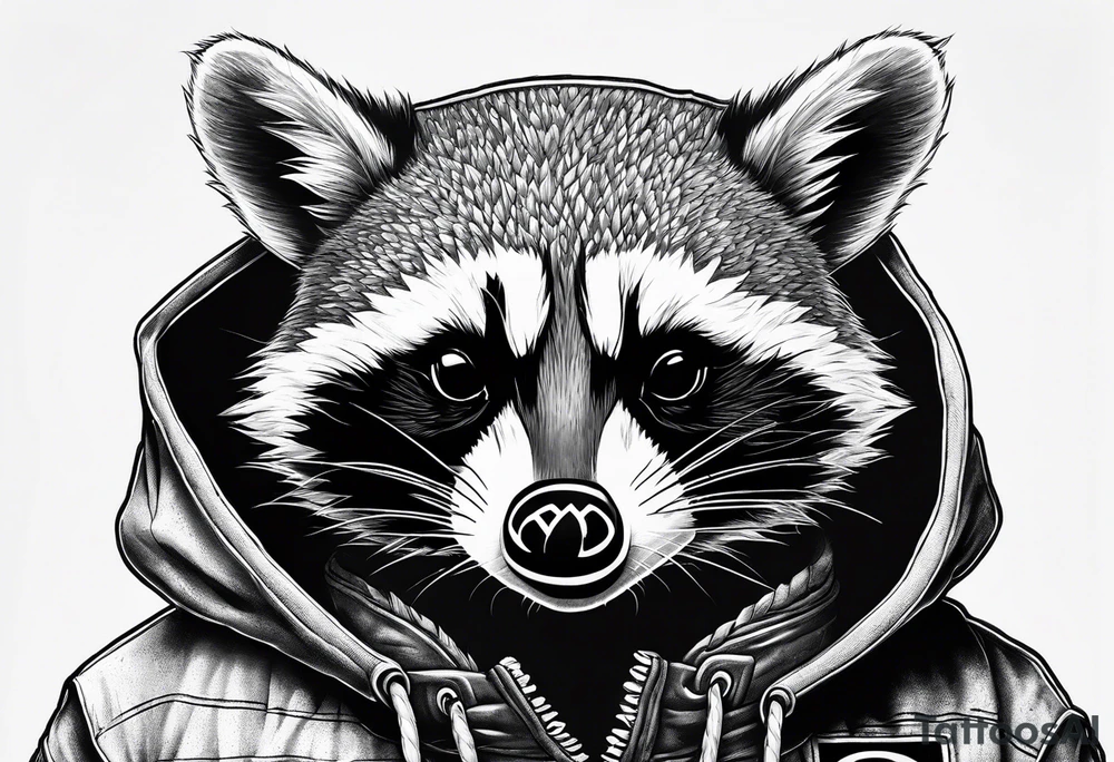 Raccoon wearing a Superman hoodie tattoo idea