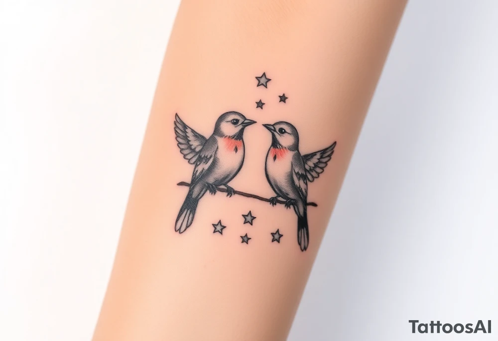 two birds sitting, stars and infinity theme tattoo idea