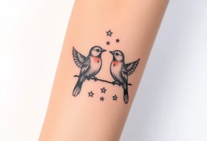 two birds sitting, stars and infinity theme tattoo idea