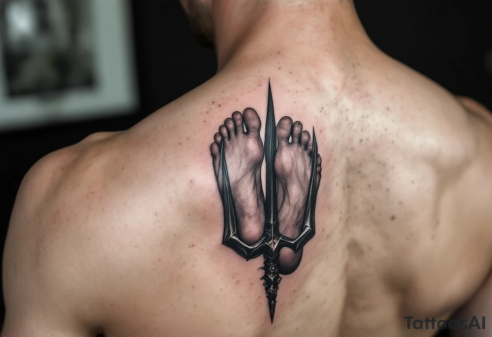 barefoot behind trident tattoo idea