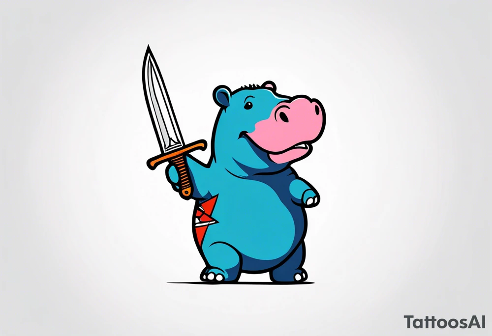 Baby hippo with bowie knife tattoo idea