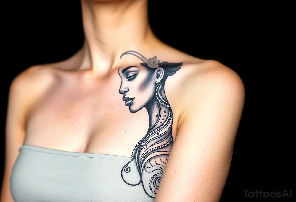 African goddess with afro and tribal makeup tattoo idea