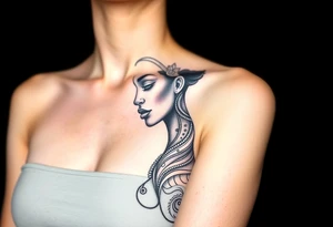 African goddess with afro and tribal makeup tattoo idea