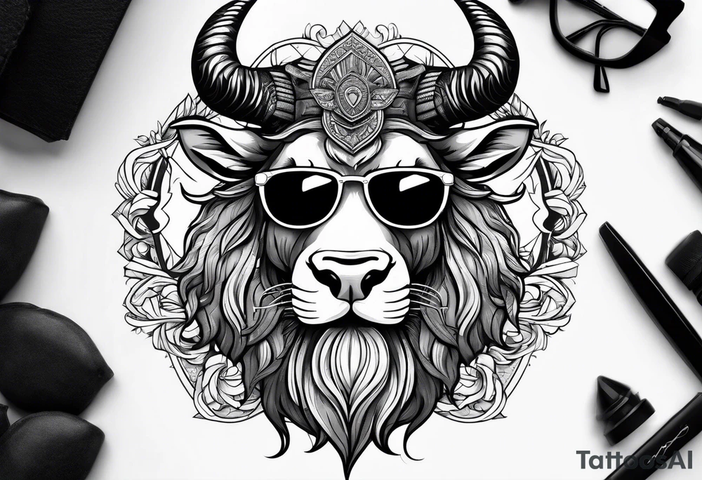 capricorn with beard and sunglasses tattoo idea