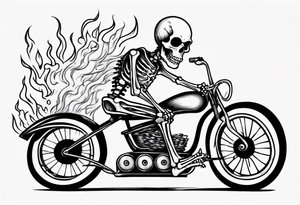 Skeleton riding a bike with flames tattoo idea
