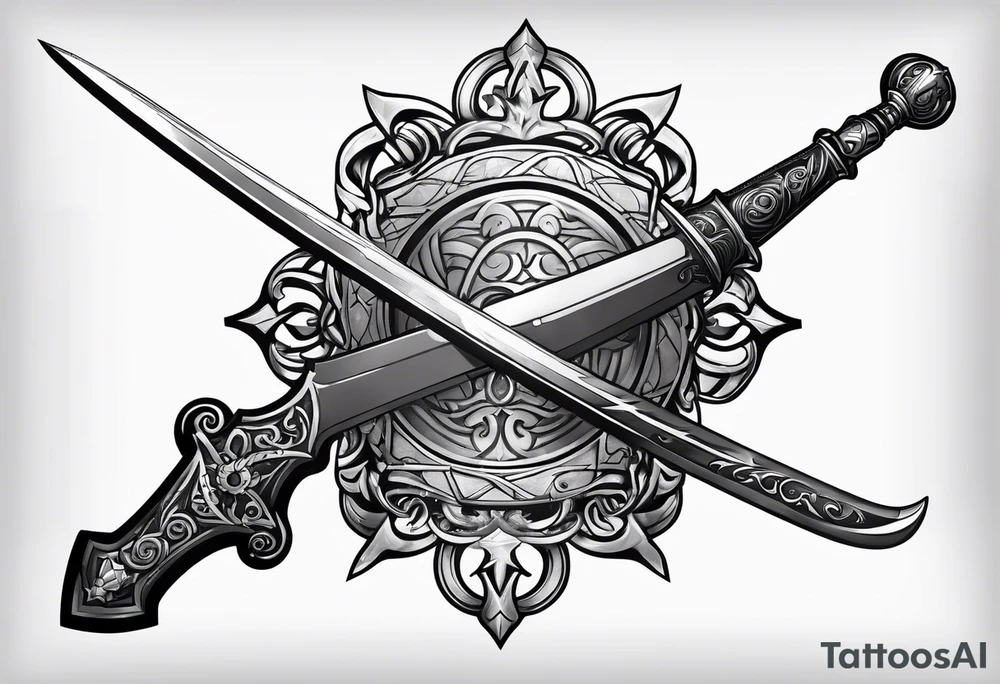 Sword with Libra scale as handle tattoo idea