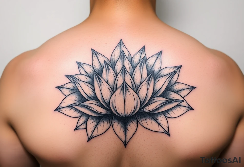 Beautiful lotus flower bomb with open leaves tattoo idea