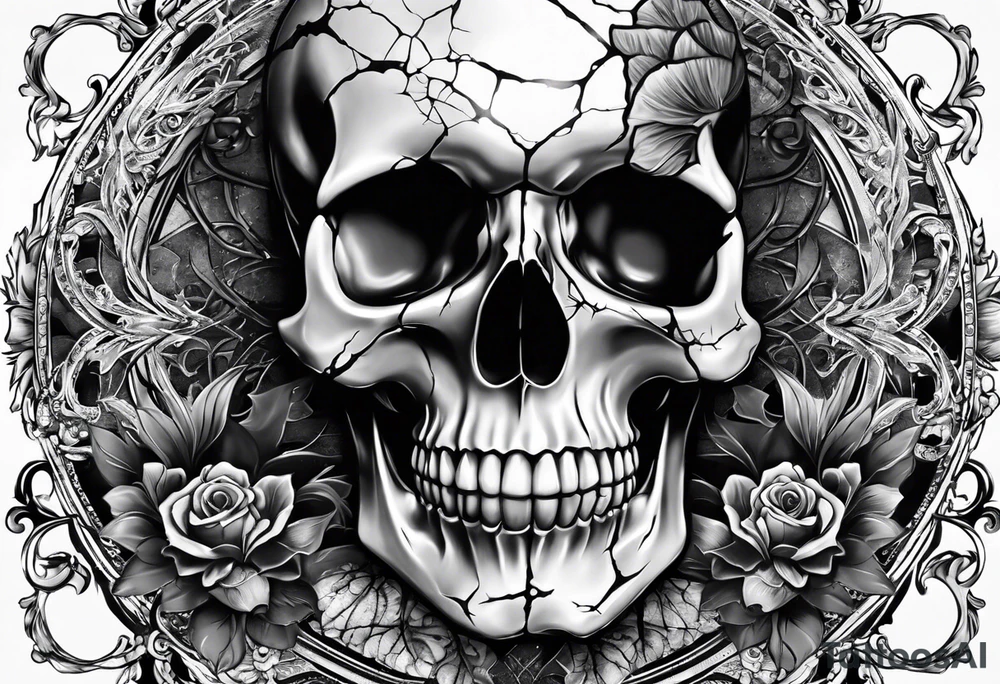 human skull cracked at the top bleeding into an hour glass tattoo idea