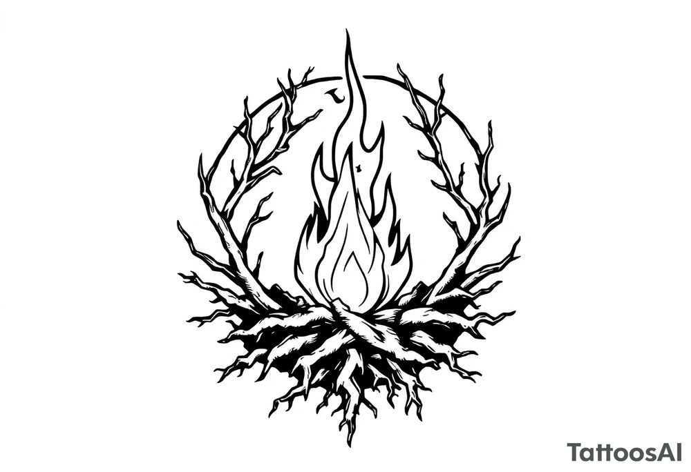 a round flame imprisoned in a roots circle tattoo idea