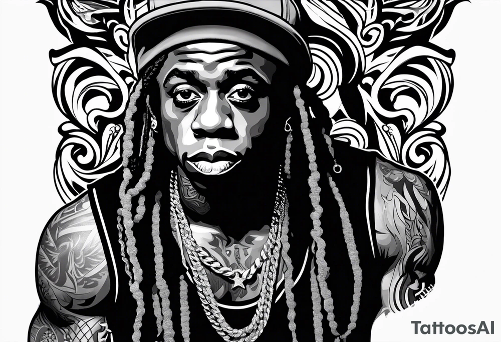 Very basic outline style Image of lil Wayne. Very basic. tattoo idea