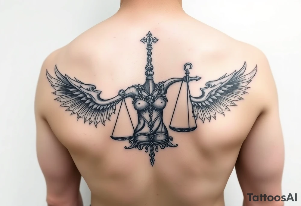 La justicia ciega junto a dos escorpiones tattoo idea