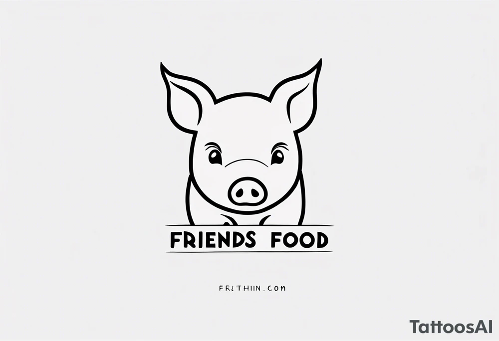 cute pig or piglet.
with text: "friends not food"
only very thin lines. no shading. black and white only tattoo idea