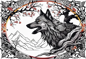 wolf raven and tree of life tattoo idea