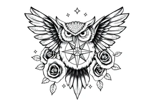 an owl,compass,roses,stars. tattoo idea