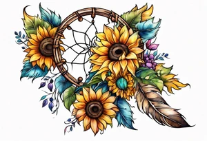 Dreamcatcher and sunflowers forearm sleeve tattoo idea