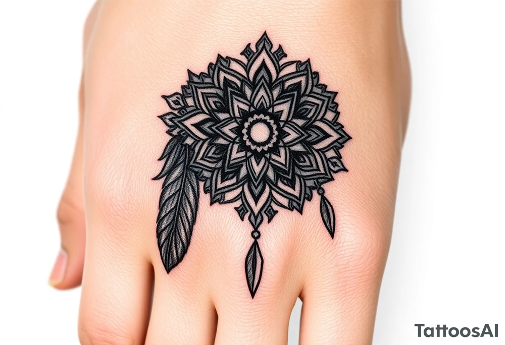 spiritual feathers ornamental mandala shaman tattoo idea